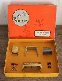 TOOTSIETOY die cast furniture set: TOOTSIETOY MY DOLLY'S FURNITURE LIVING ROOM SET with original BOX DIECAST DOLLHOUSE MINI