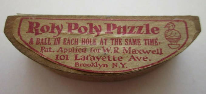 1920's Wooden ROLY POLY PUZZLE Dexterity Game: 1920's Wooden ROLY POLY PUZZLE Dexterity Game BROOKLYN, NEW YORK