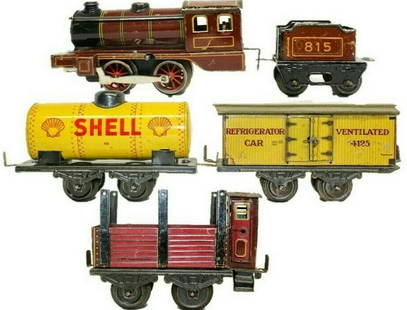 KARL BUB (KBN) PREWAR #815 CLOCKWORK 0-GAUGE FREIGHT: KARL BUB (KBN) PREWAR #815 CLOCKWORK 0-GAUGE FREIGHT TRAIN SET