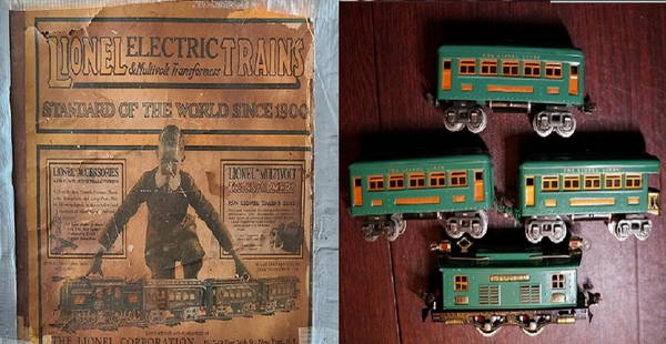 LIONEL TRAIN SET 296 PREWAR with Box - 253 Locomotive: Lionel prewar Set # 296 with Box - #253 Locomotive , 607, 608 Passengers cars Guage O runs well