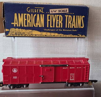 AMERICAN FLYER TRAIN Gilbert 1946 633R Boxcar + box: 1946 Gilbert American Flyer S Gauge 633R Boxcar w/Original Box~Excellent Condition