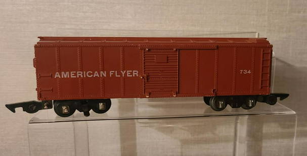 AMERICAN FLYER 734 Tuscan Brown painted car 1952-54: AMERICAN FLYER 734 Tuscan Brown painted OPERATING BOX CAR C-6Guage S Link Couplers, Painted