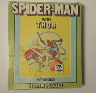 Jigsaw Puzzle Spider Man Thor with box. 75 pc. 1974: 1974 12" Spiderman Thor 75 pc Puzzle with box. Complete.