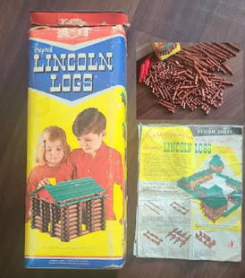 Lincoln Logs wood blocks set with sheets original 1960: Lincoln Logs wood blocks set Lincoln Logs appeared in 1924, just as parents were discovering the value of construction toys. Wright used the storied past of the American frontier to sell his