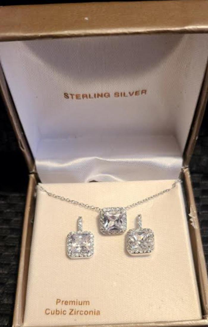 sterling silver jewelry PENDANT EARRINGS cubic zirconia (1 of 2)