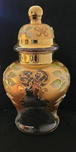 Italian Vetreria Murano Arte 24k gold ITALY HAND PAINT: TALL Italian Vetreria Murano Arte bowl with lid.. 24k gold glazed and handpainted with flowersAPPROX 10.5" HEIGHT