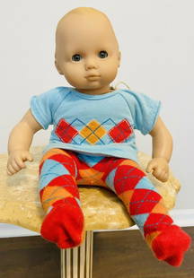 American Girl doll Bitty Baby 15": American Girl doll Bitty Baby 15" Blonde Hair Blue Green Eyes Argyle with Outfit