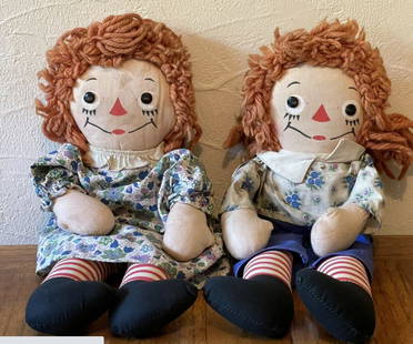 Raggedy Ann & Andy Doll Set 15" 1947 Original Johnny: 1947 Original Johnny Gruell's Georgene Raggedy Ann & Andy Doll Set 15"