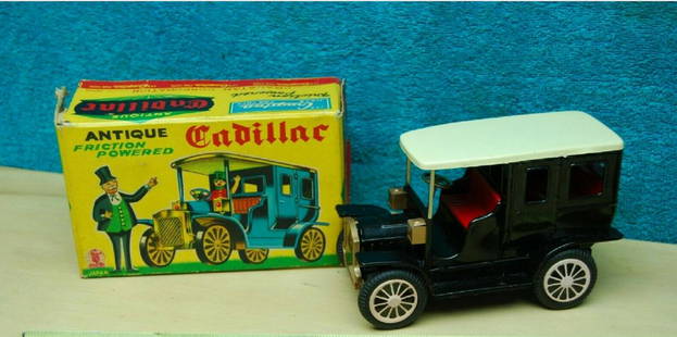 Friction Vehicle Tin litho JAPAN Cragstan 1960 +Box: 1960's Antique Cadillac Friction Powered Cragstan Japan Tin Toy Litho # 11646 with original box measures 4" x 6 1/4" x 3".