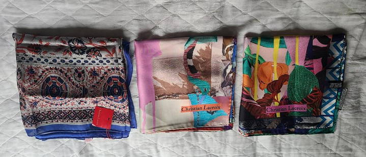 CHRISTIAN LACROIX (3) 100% silk scarves: 3 CHRISTIAN LACROIX 100% silk scarves