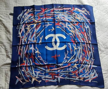 CHANEL 100% silk scarf: CHANEL 100% silk scarf Airplane designs Made in Italy Approx 27" x 27"