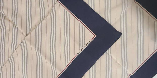 Burberry 100% silk scarf stripe: Burberry London 100% silk scarf with stripe designs. A great enhancer to a elegant wardrobe Made in Italy Approx size 35" x 35"