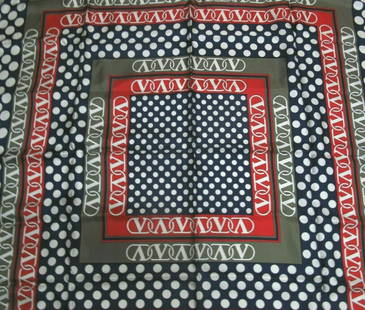 Valentino 100% silk scarf: Valentino 100% silk scarf. white dots Blue, red, and greyish colors with white print. A great enhancer to a elegant wardrobe Made in Italy Approx size 35" x 35"