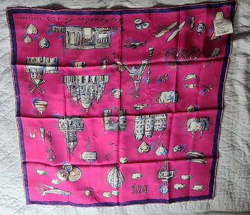 LONGCHAMP 100% silk scarf: LONGchamp 100% silk scarf. Weekend in PARIS Approx 27" x 27"" Made in Italy