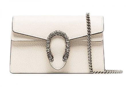 Gucci White Leather Bag Dionysus Super Mini - Coyze: GORGEOUS Gucci White Dionysus Super Mini Leather Bag - Coyze Calfskin leather Tiger head with crystals Palladium-toned hardware Attached key ring that can attach to a separate bag Chain shoulder