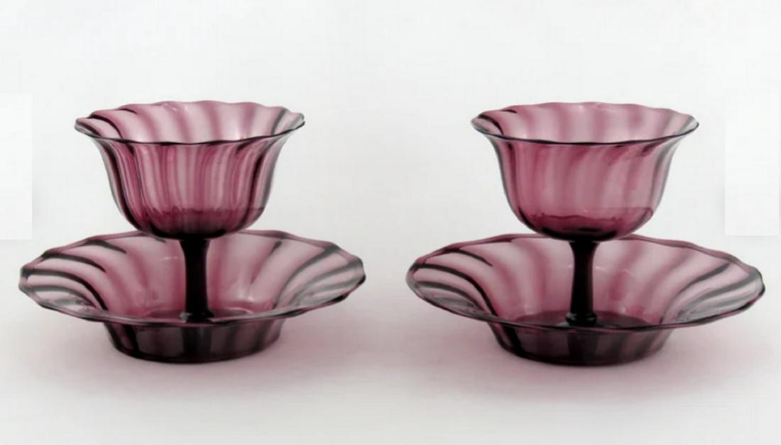 Carder Steuben Amethyst ribbed Sherbets & plates 1920 (1 of 5)