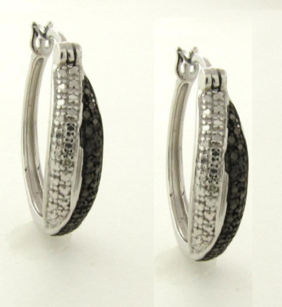 steling silver earring white and black diamond accent (1 of 2)