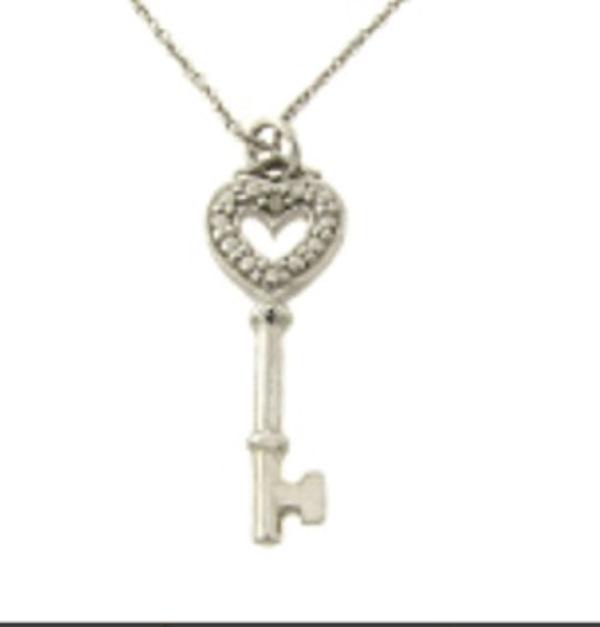 Sterling Silver Pendant Diamond Accent Heart Key (1 of 1)