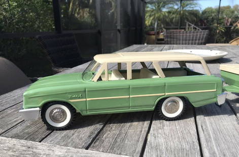 Buddy L Station Wagon With TeePee Camper Trailer: Buddy L Station Wagon With TeePee Camper Trailer 1963 Pressed Steel. Professionally stripped, primed, painted and 2K clear coated.