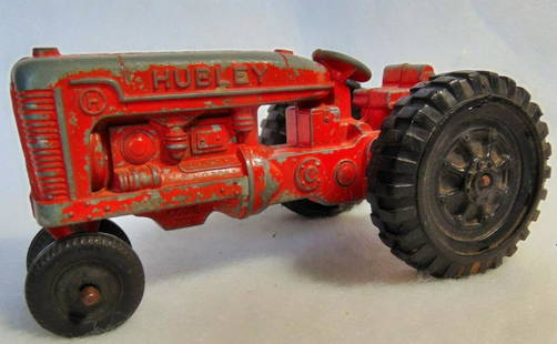 Hubley Vehicle Kiddie Toy Tractor Metal with: Hubley Vehicle Kiddie Toy Tractor Metal with Accessories 5" Red Die Cast 1950