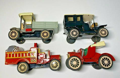 Friction Vehicle Tin litho Gift BOX JAPAN Cragstan: Cragstan Friction Drive Antique Vehicles 4 Car Gift BoxCragstan 4 gift set of antique vehicles. #40129Powered by friction drive motors.Touring car, limousine, pick-up truck, fire engineMade around