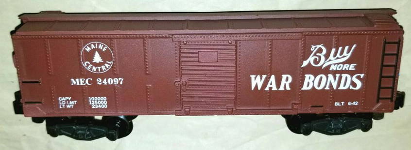 AMERICAN FLYER Train Set 24097 MEC Maine Central War: American Flyer Gilbert 24097 MEC Maine Central War Bonds Limited Edition BoxcarGuage S C-7 Professionally repainted on a plug door boxcar that was chemically stripped of original paint. Intact