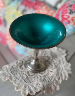 Towle Sterling Silver & Green BLUE Enamel tazza French: Towle Sterling Silver & Green BLUE Enamel tazza French 1948