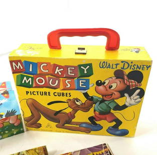 WALT DISNEY PICTURE CUBES MICKEY MOUSE 1950 + case: Walt Disney MICKEY MOUSE PICTURE CUBES 1950 complete set with caseBox is approx 7" x 5.5" x 2"