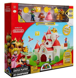 Super Mario Bros. Deluxe Mushroom Kingdom Castle: Bring the world of Nintendo to life! This Nintendo Mushroom Kingdom Castle Deluxe Playset features some of your favorite characters in a fun, diorama playset. Play and pose your favorite characters an