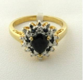 18k over Sterling Silver Sapphire and Diamond Accent: 18k over Sterling Silver Sapphire and Diamond Accent Pear Ring