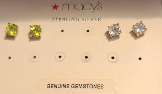 2 pairs of sterling silver with genuine gem studs: 2 pairs ofsterling silver with genuine gem stud s