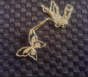 sterling butterfly necklace with diamond accent: sterling butterfly necklace with diamond accent