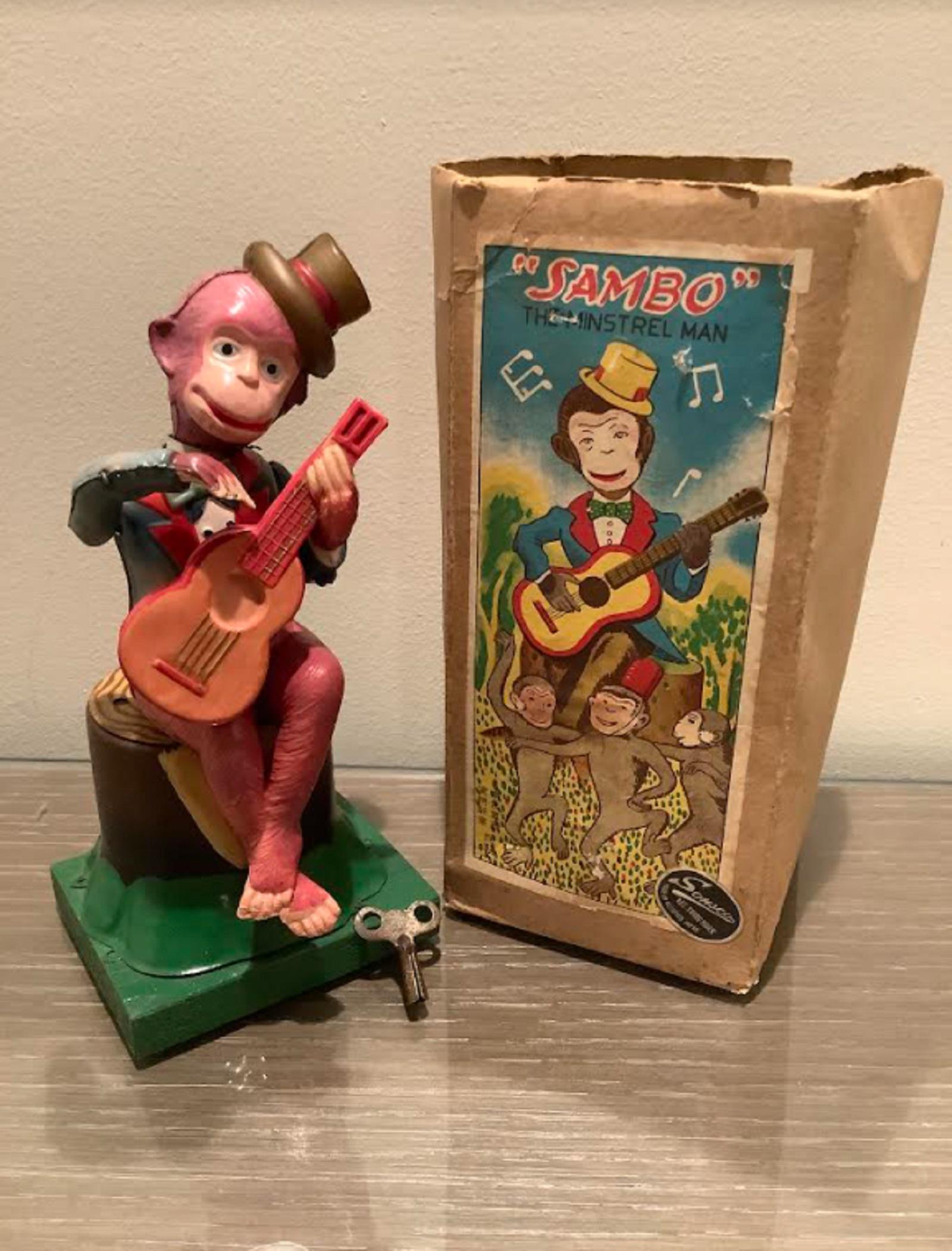 SAMBO THE MINSTREI MONKEY WIND UP WITH BOX WORKS GREAT with key included: SAMBO THE MINSTREI MONKEY WIND UP WITH BOX WORKS GREAT with key included