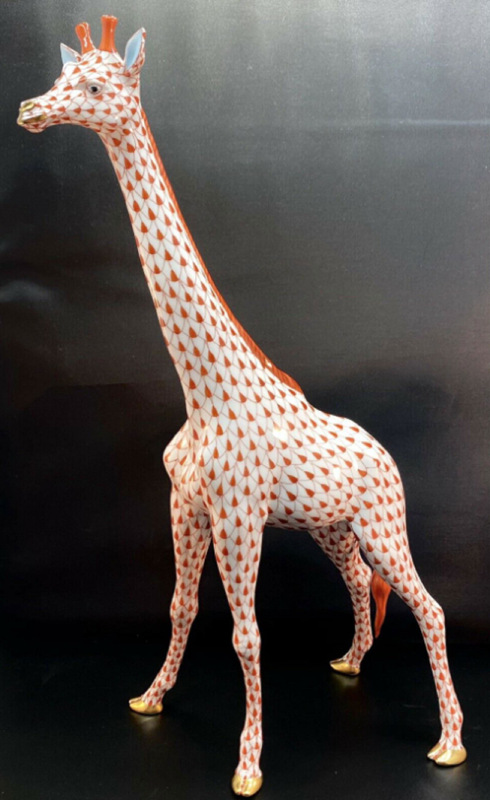 HEREND EXTRA Large 15.5 INCH GIRAFFE Rust Fishnet Figurine (1 of 5)