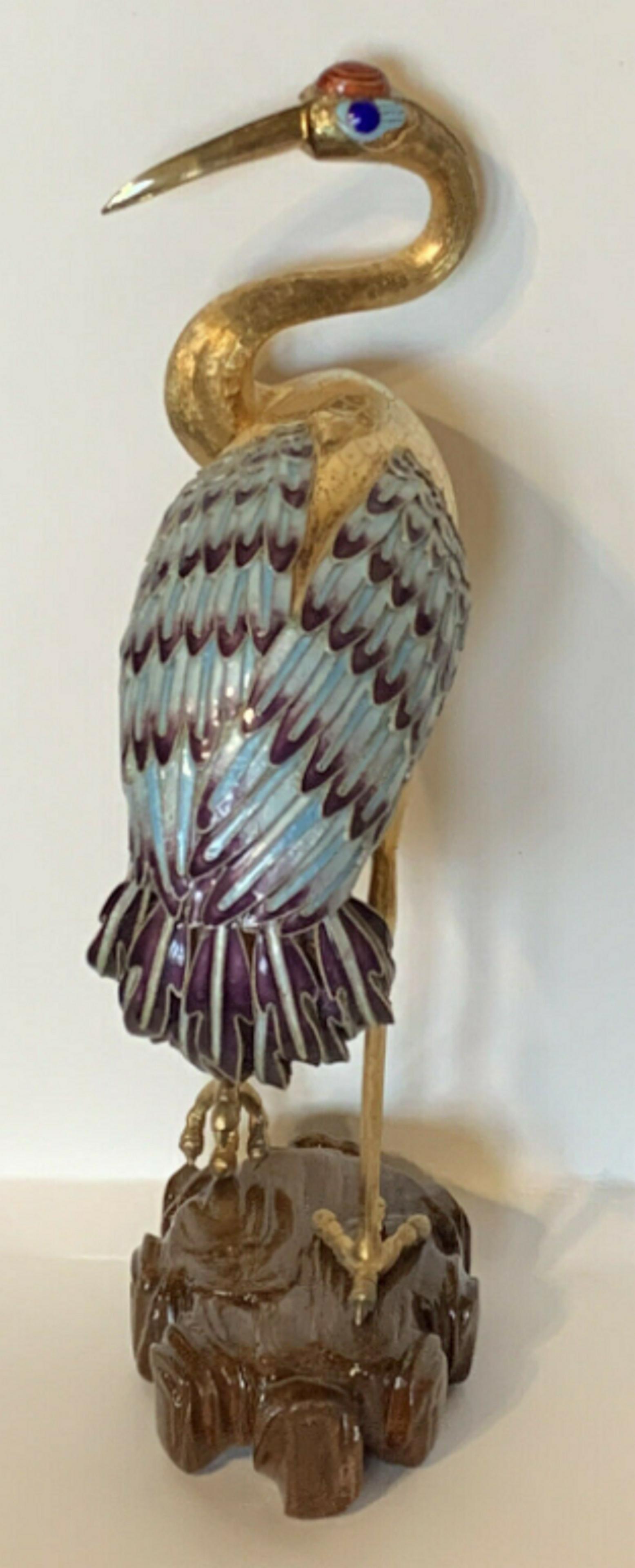 Chinese Export Sterling Enameled Gilded Large Crane Heron Bird (1 of 10)