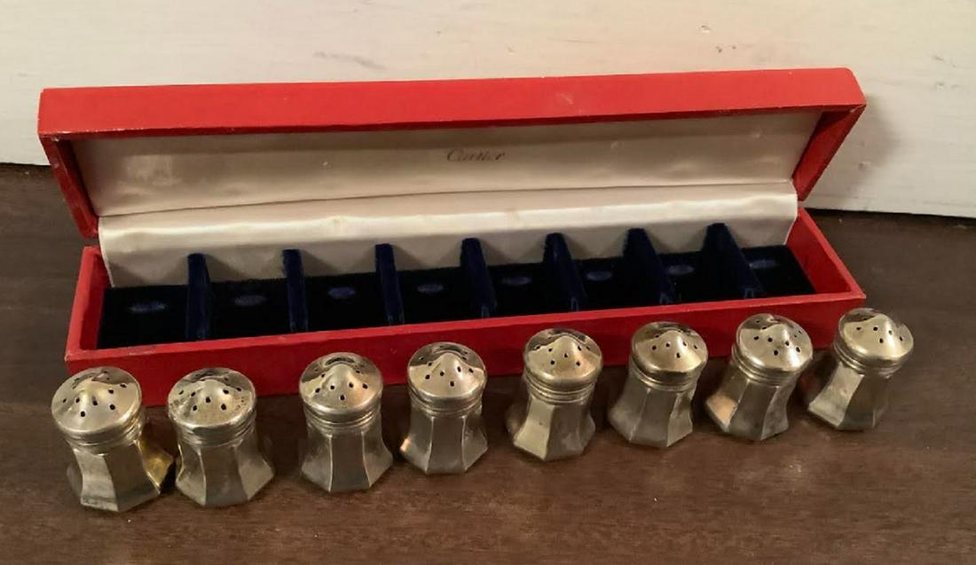 Cartier Sterling salt and pepper stamper cartier sterling (8)with orig box: Cartier Sterling salt and pepper (8)with orig box stamped cartier sterling