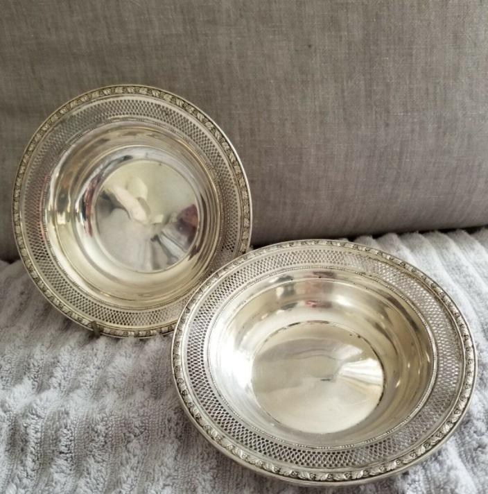 Sterling silver bowl pair  Watson Newell  coasters (1 of 2)