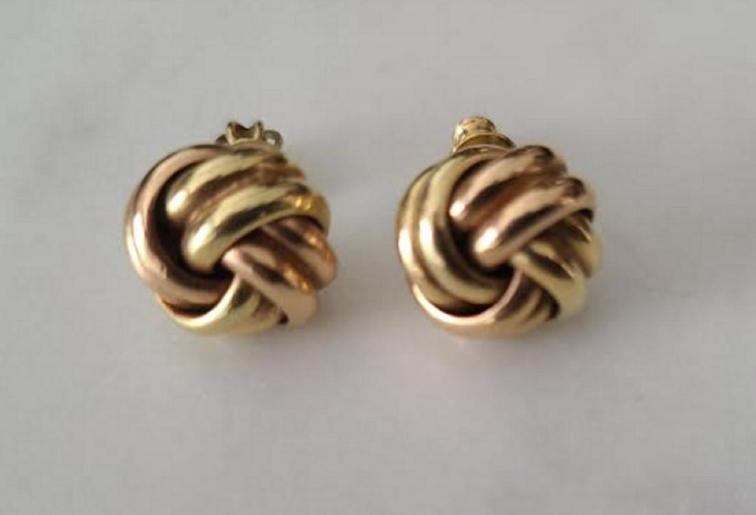 18K Gold Bi Color Knot Earrings: 18K Gold Bi Color Knot Earrings.stamped 585 bi-colored gold knot shape earrings weight approx.5.53 grams From an Estate