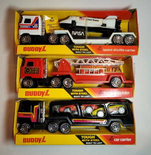 Buddy L Vehicle Brute Nasa Space Shuttle Car Carrier, Hook & Ladder in Box 1983: Buddy L Brute Nasa Space Shuttle Carrier, Car Carrier, Hook & Ladder in Box 1983