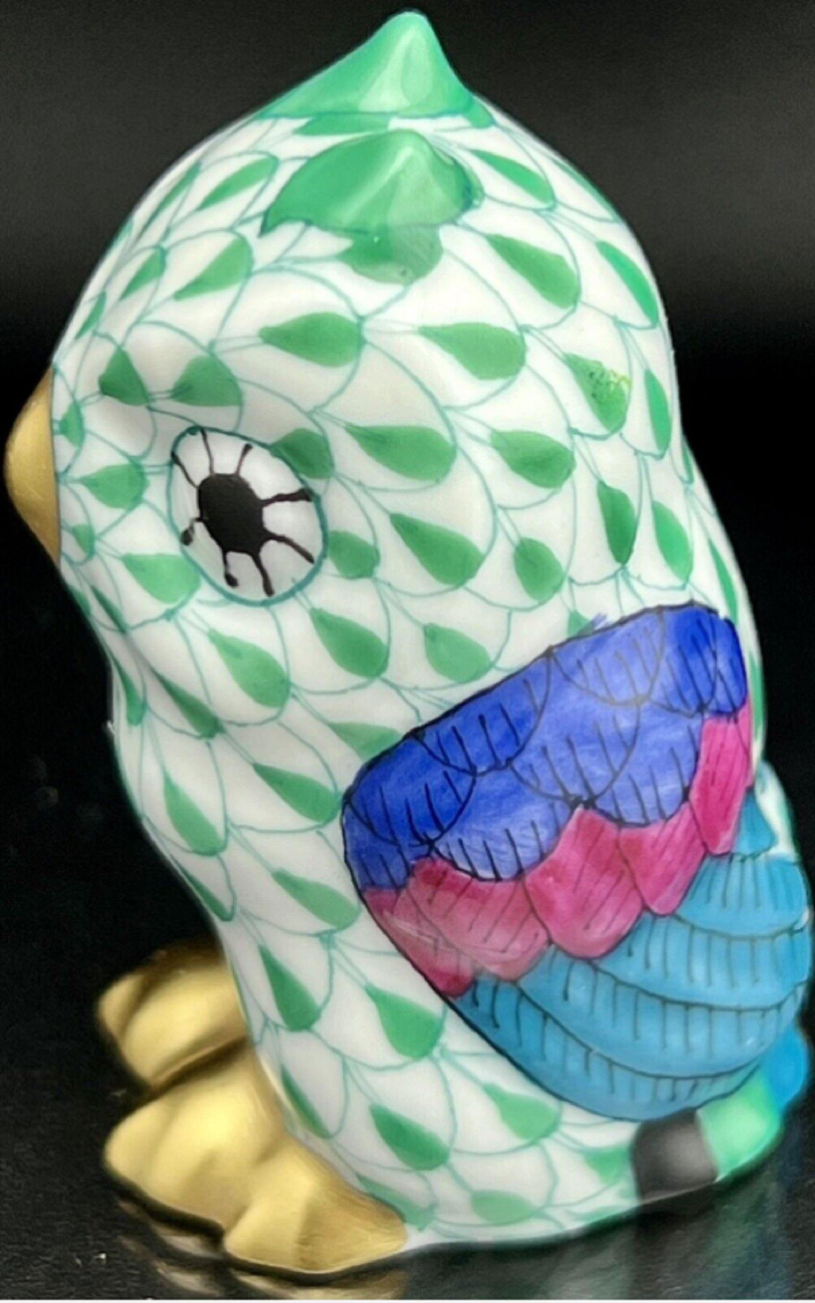 HEREND Figure Mini Owl Bird Green Fishnet Figurine (1 of 5)