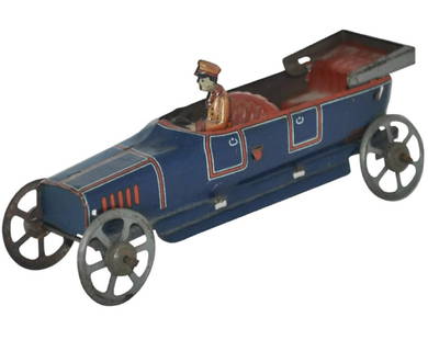 TIN VEHICLE Tin Litho GERMAN Open Tourer - Georg Fischer: Early 1900's German Tin Litho Penny Toy Open Tourer - Georg Fischer approx 4"