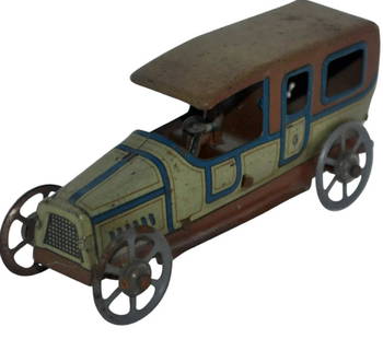 TIN VEHICLE  Tin Litho GERMAN Limousine - Georg Fischer: Early 1900's German Tin Litho Penny Toy Limousine - Georg Fischer approx 4"