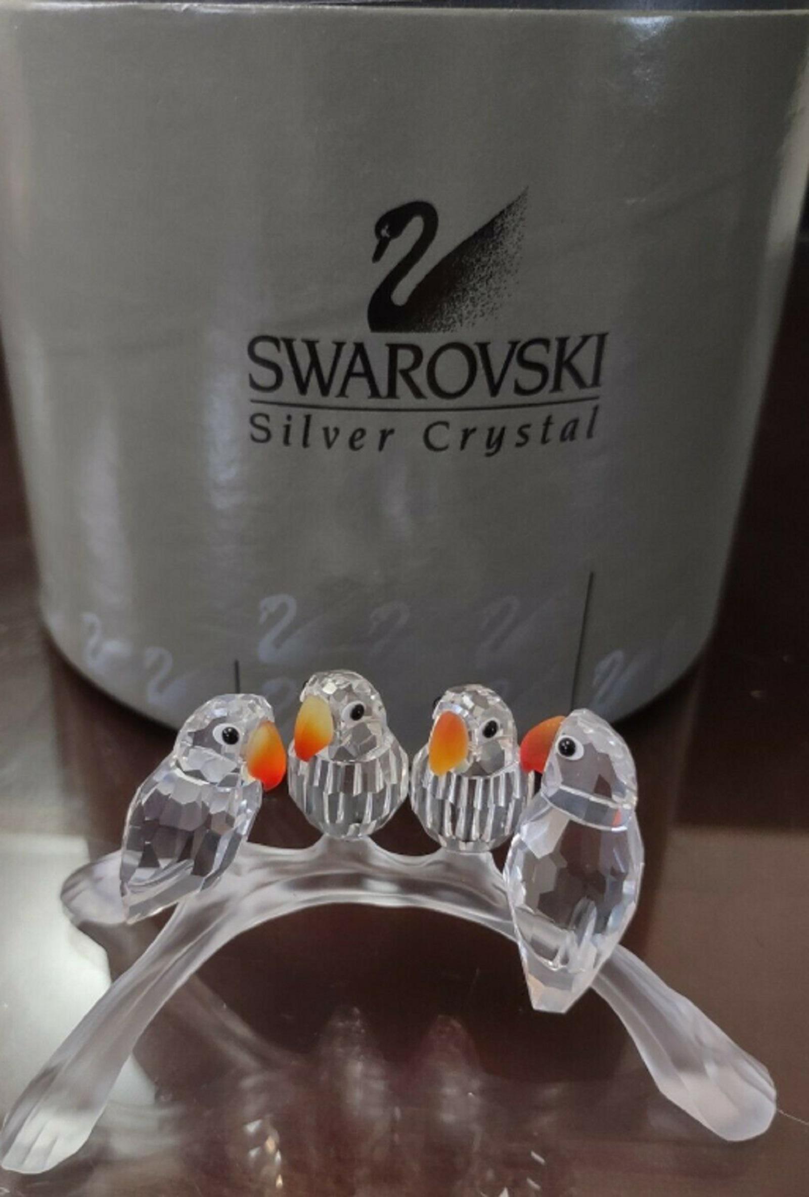 SWAROVSKI Crystal Baby Lovebirds on Branch Colored Beaks 199123 with BOX: SWAROVSKI Crystal Baby Lovebirds on Branch Colored Beaks 199123 with BOX