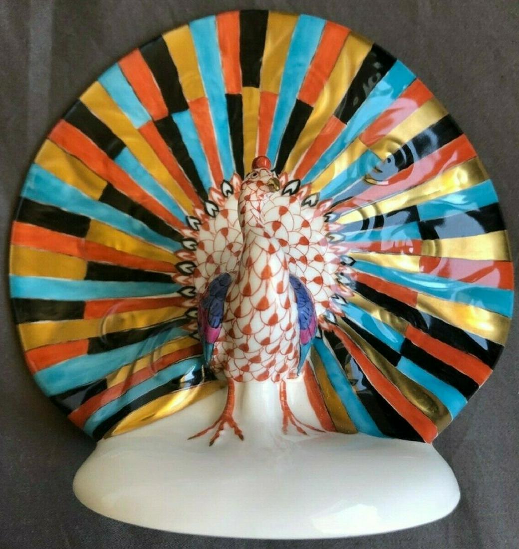 Herend Signed Porcelain Rust Fishnet PEACOCK Figurine (1 of 6)
