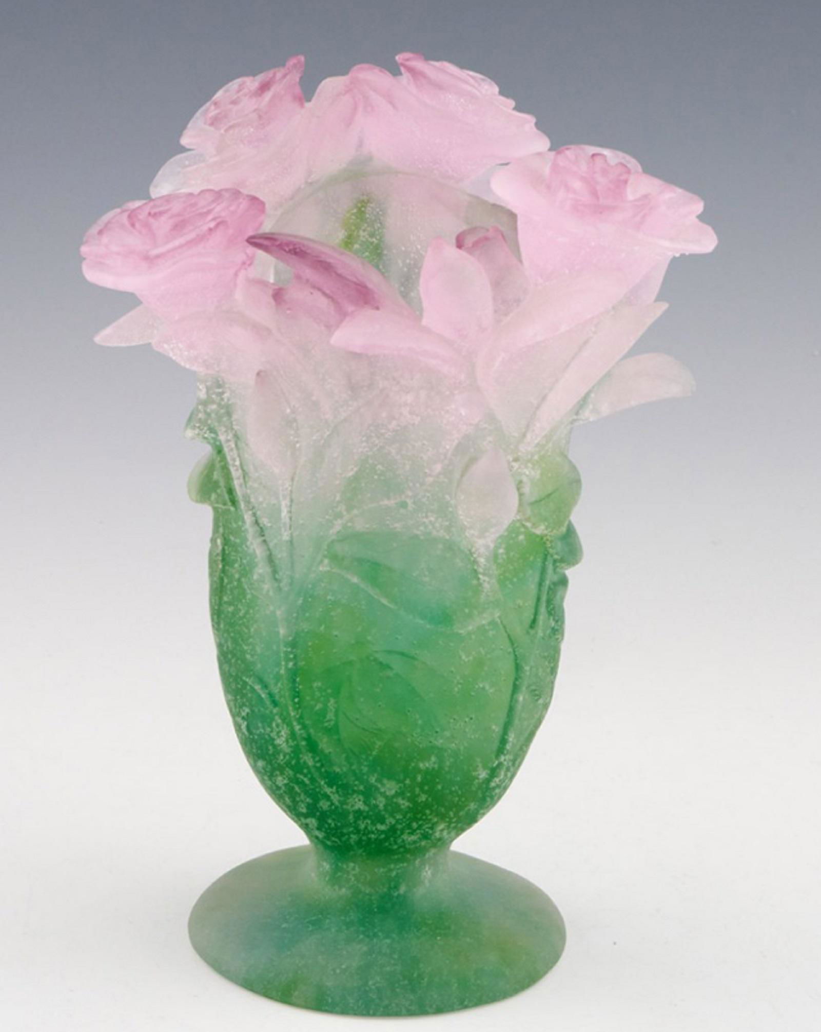 Daum Pate de Verre Signed Rose Passion Vase+ BOX (1 of 10)
