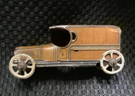 Georg Fischer Tin Delivery Van 1920s made in Germany: Georg Fischer 1920s PENNY TOY 4" LONG GERMANY