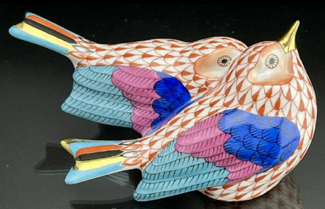 HEREND Signed Love Bird Pair rust Fishnet Figurine (1 of 4)