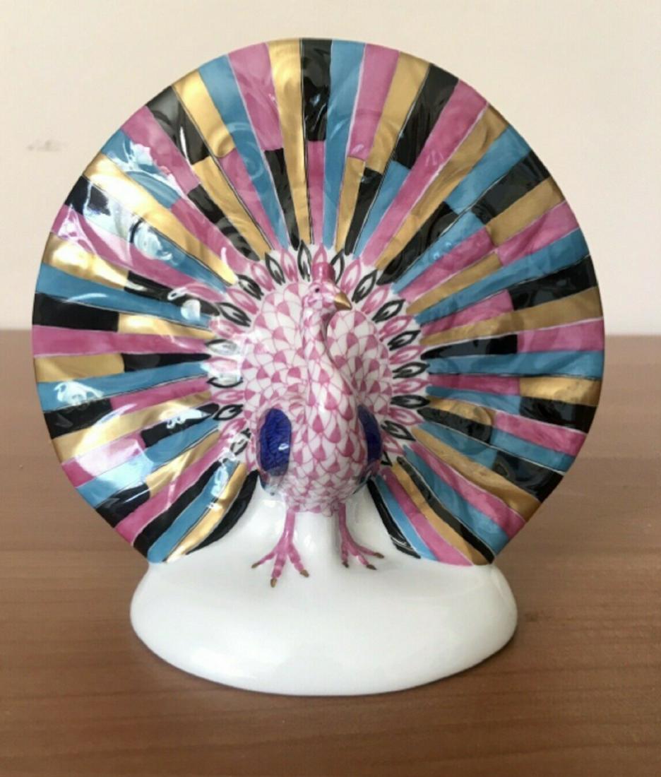 Herend Signed Porcelain Pink Raspberry Fishnet PEACOCK Figurine 5074 (1 of 10)