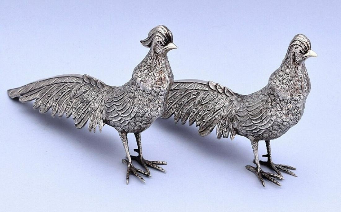 SPANISH STERLING SILVER PAIR PHEASANTS LONG 10.5 inches (1 of 10)