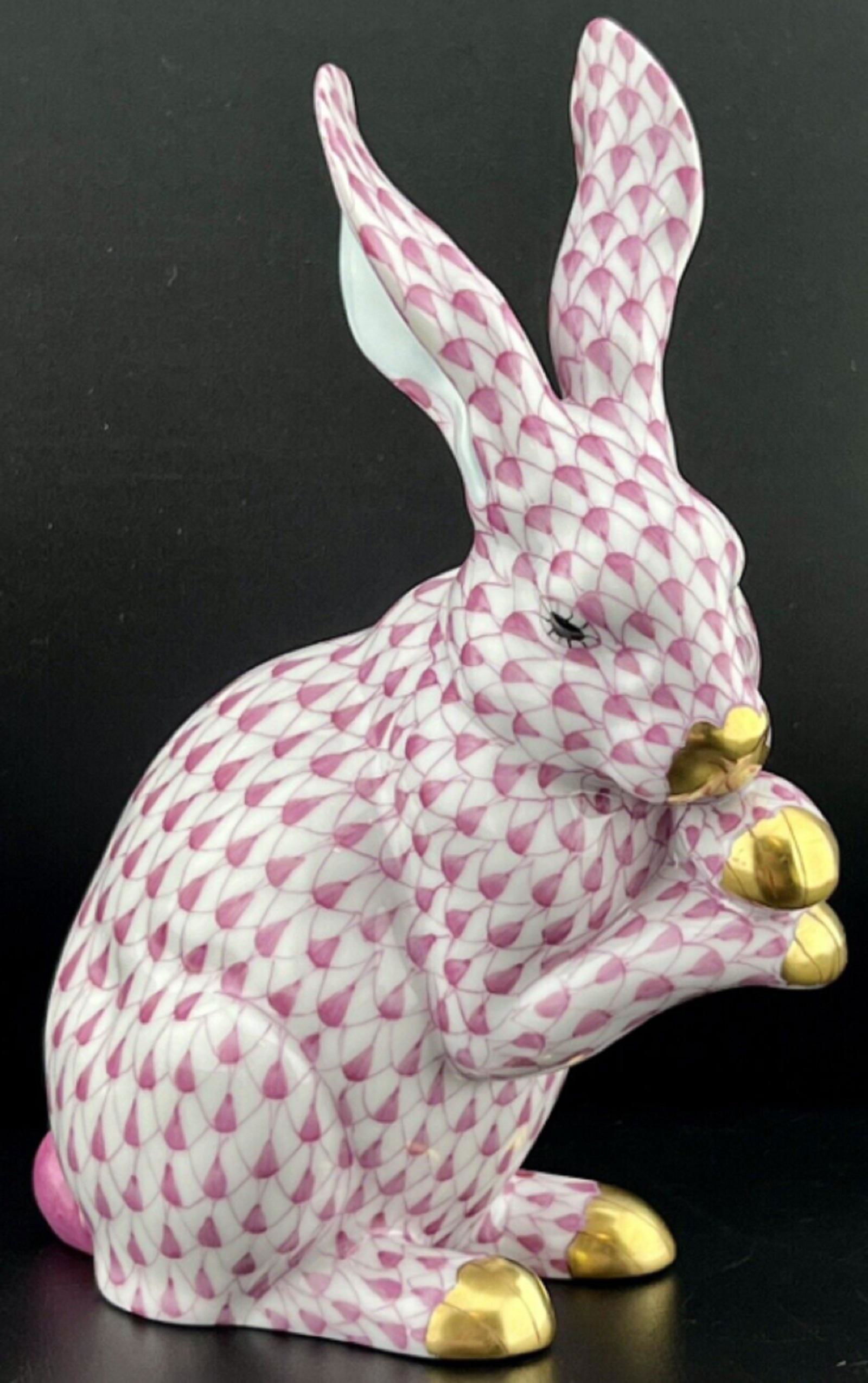 HEREND Larger BUNNY RABBIT Raspberry Fishnet Figurine (1 of 7)